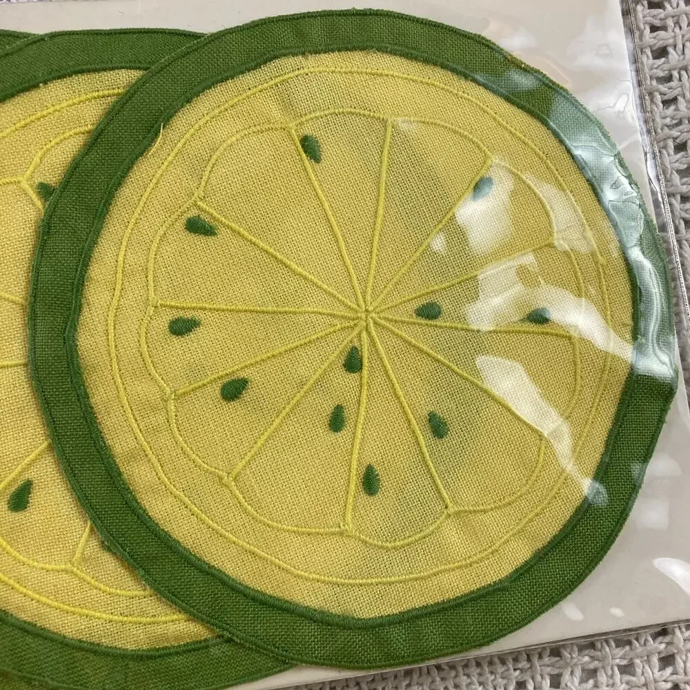 Citrus Coaster Set W-C Imports Vintage Cloth Lime Lemon Slices 7 Pieces